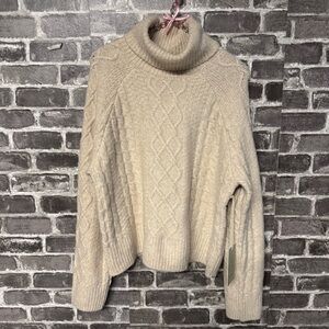 NWT Joie cable knit mockneck sweater ivory cream fuzzy